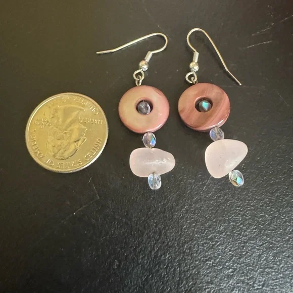 Artisan Made Elegant Pink and Grey Glass Earrings with Silver Tone  Wire - Picture 2 of 3